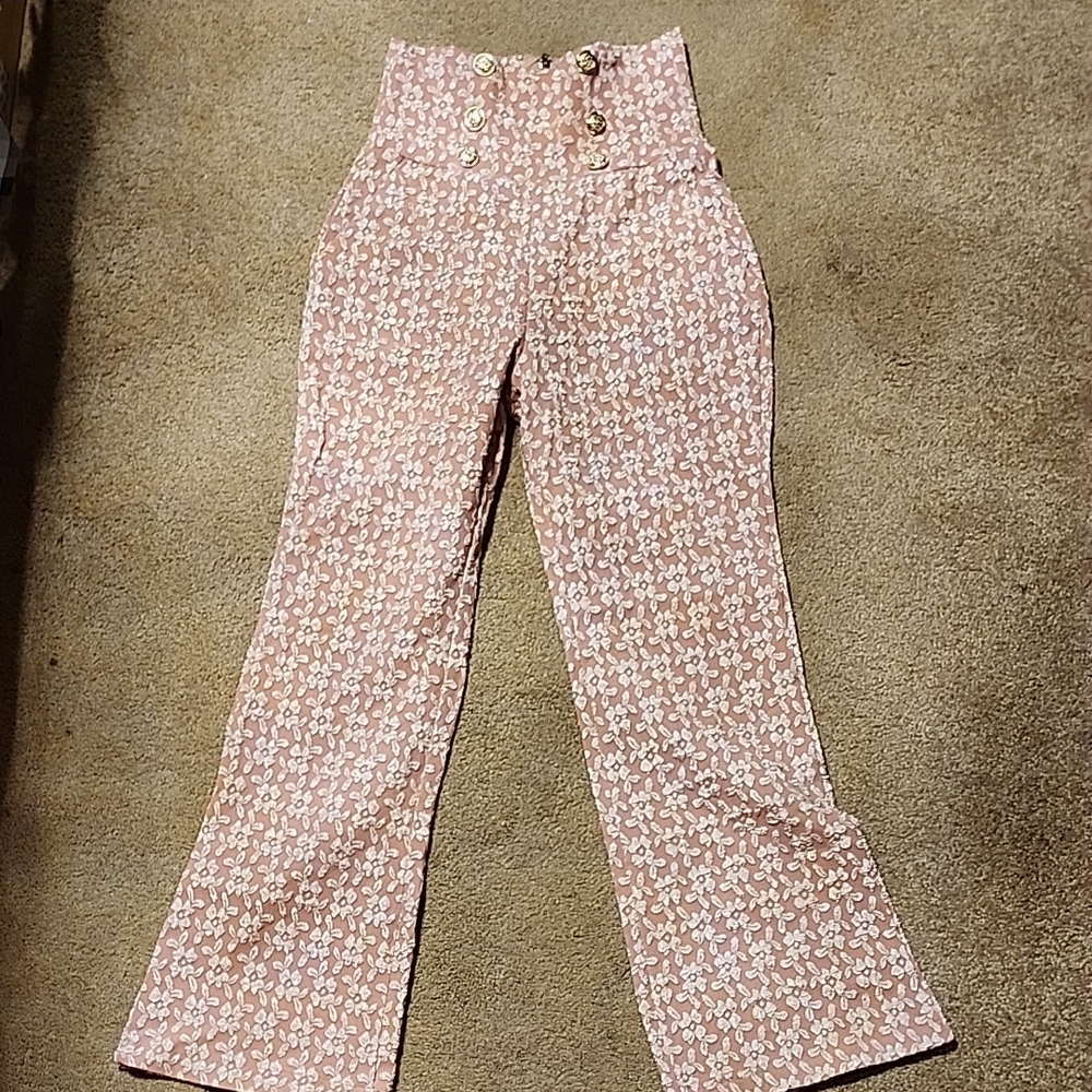 SHEIN Rose Patterned Textured Trousers
